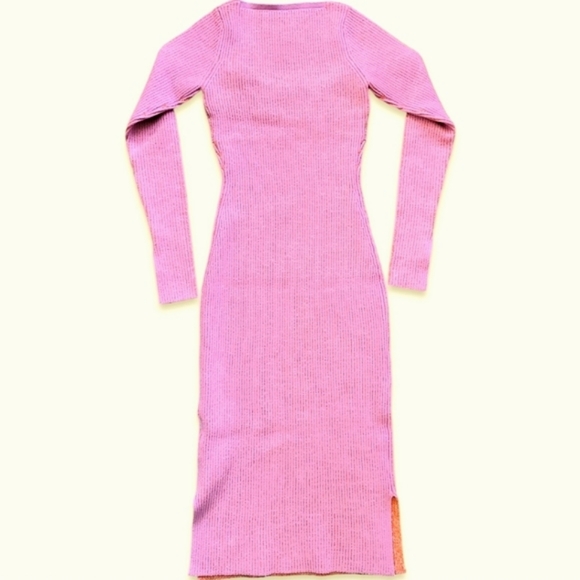 3.1 PHILLIP LIM Double Face Crossbody Sweater Midi Dress Pink - Picture 5 of 14